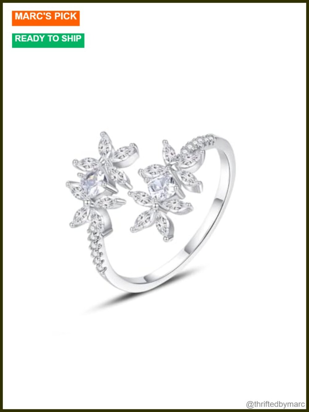 14K Gold Moissanite Flower Open Ring Adjustable Engagement Gift
